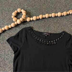 JONES WEAR Black 95% Cotton Bejeweled Gemstone Round Neck Short-Sleeve T-Shirt S